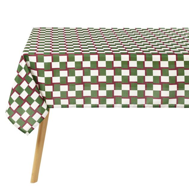 Nappe rectangulaire polyester vichy beige vert 150x250cm