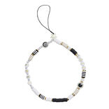 Bijou de t&eacute;l&eacute;phone perles dor&eacute; blanc noir L17cm