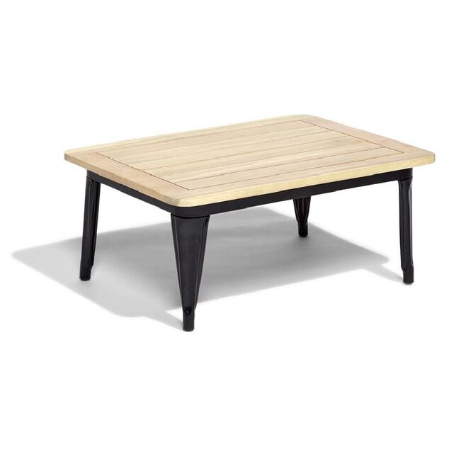 Table basse de jardin Fabrik m&eacute;tal noir et acacia 80x60xH.35 cm