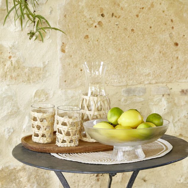 Saladier en verre stri&eacute; transparent avec pied &Oslash;26xH11,3cm