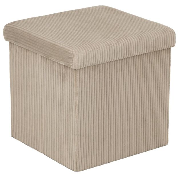 Pouf coffre Clara carr&eacute; velours c&ocirc;tel&eacute; beige 38x38xH38cm