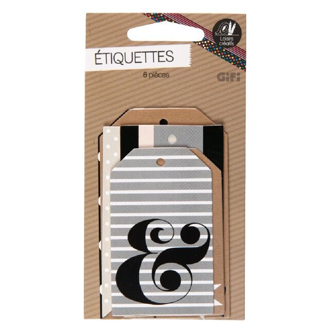 &Eacute;tiquette cadeau d&eacute;cor noir x6