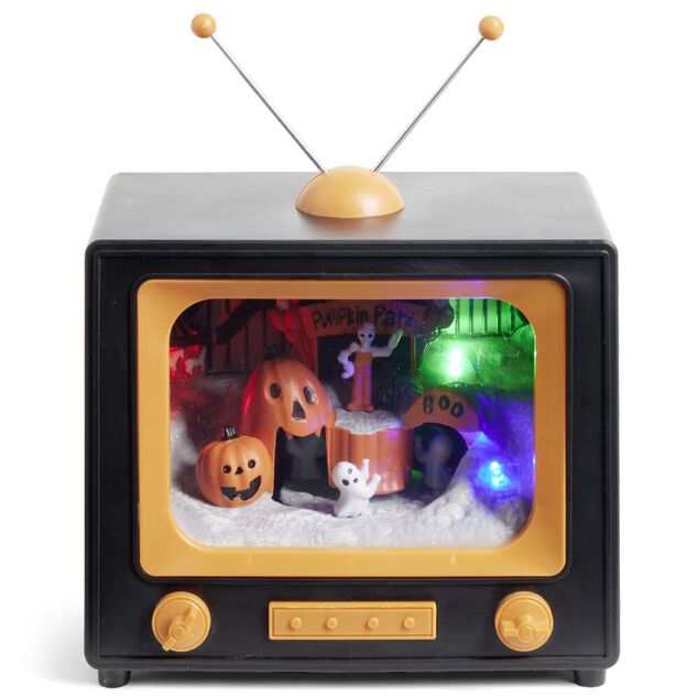 Village anim&eacute; Halloween &agrave; piles t&eacute;l&eacute;vision pumpkin park H19cm