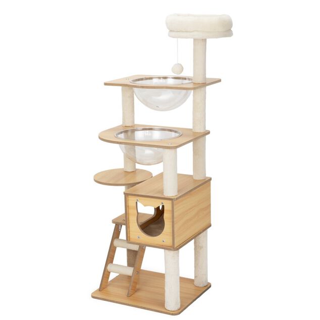 Arbre &agrave; chat XL 4 niveaux couchage et griffoir beige H133cm