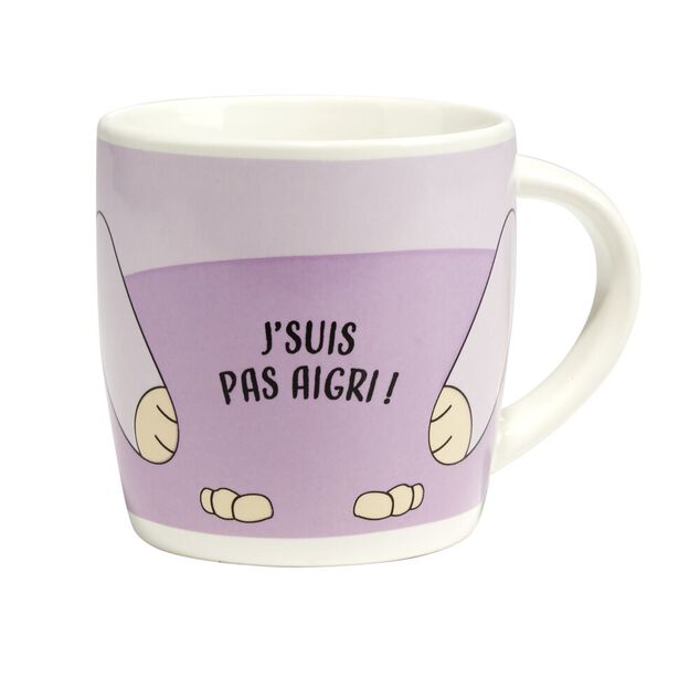 Bol et mug en c&eacute;ramique J'suis Pas Aigri motif Gromimis violet &Oslash;14xH14cm
