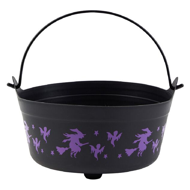 Seau &agrave; bonbons Halloween motif sorci&egrave;re noir et violet