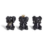 Lot de 3 statues &eacute;l&eacute;phant plastique gris L8,5x8,5xH11,5cm
