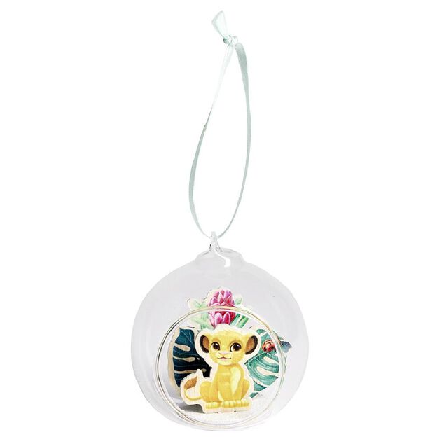 Boule de No&euml;l Disney Le Roi Lion en verre et bois &Oslash;8cm