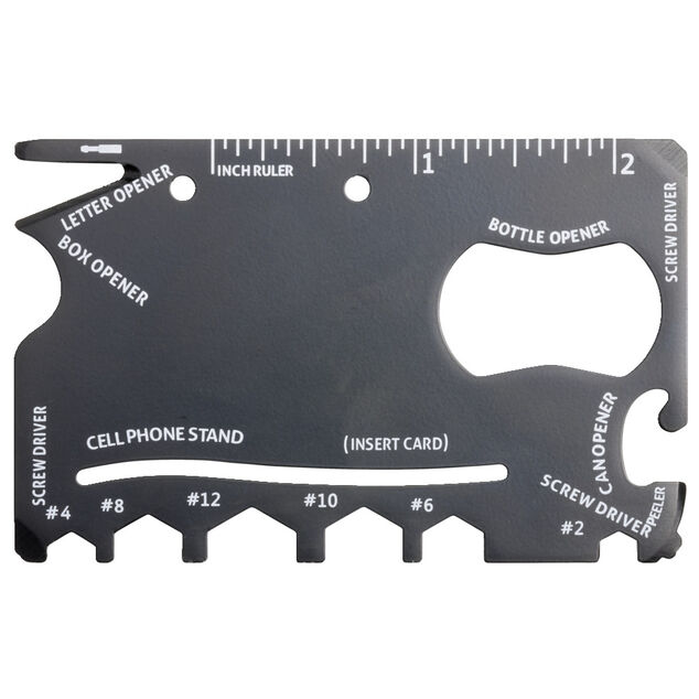 Carte d'outil multifonctions en m&eacute;tal noir 5,4x8,5cm