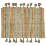 Tapis en jute vert et naturel avec pompons 60x90cm
