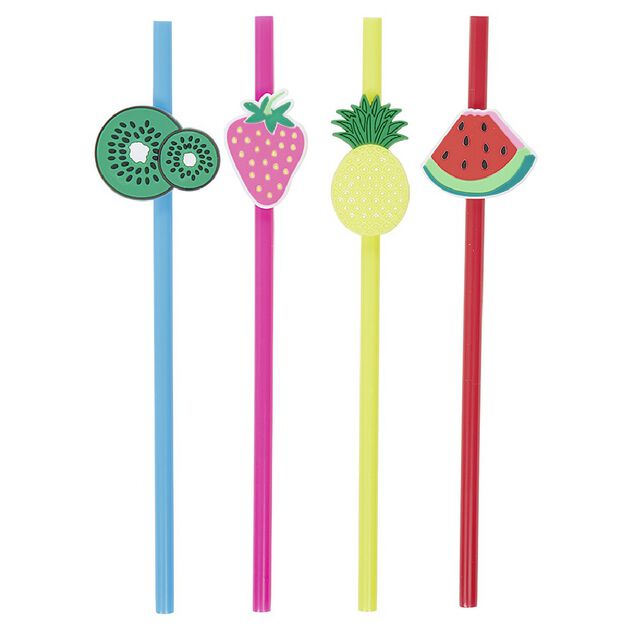 Paille design fruit en plastique r&eacute;utilisable x4