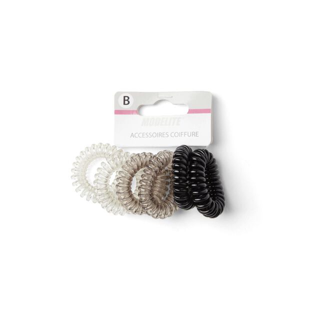 Lot de 6 &eacute;lastiques &agrave; cheveux spirale caoutchouc 3 coloris