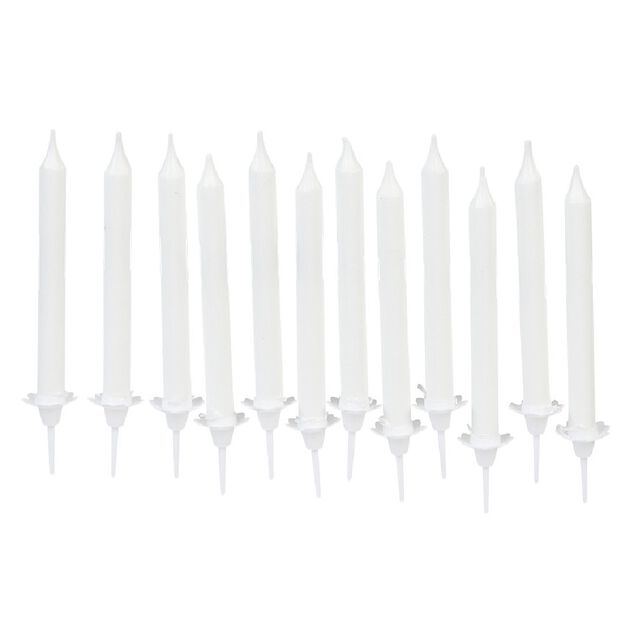 Bougie d'anniversaire blanc avec support x 12