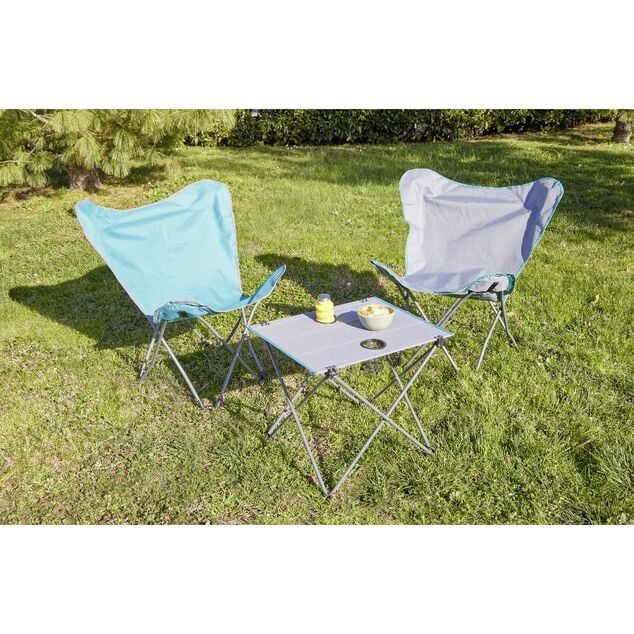 Chaise de camping pliable acier et polyester gris