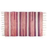 Tapis tressé à franges rayure beige et rouge 100% coton 40x60cm