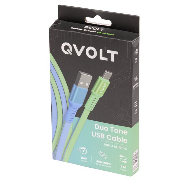 C&acirc;ble USB-A vers USB-C charge rapide bicolore vert et bleu 2m