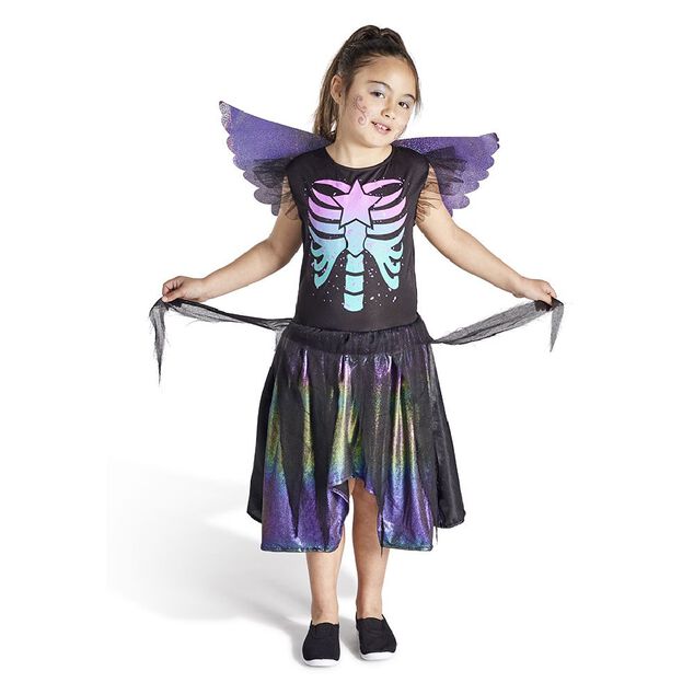 D&eacute;guisement enfant f&eacute;e squelette robe et ailes multicolore 4/6ans