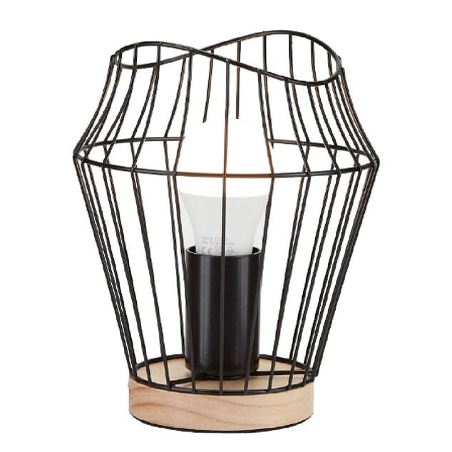 Lampe &agrave; poser socle pin naturel armature m&eacute;tal noir