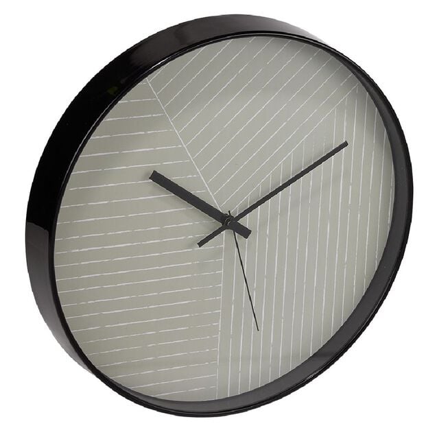 Horloge ronde fond rayure r&eacute;om&eacute;trique vert et blanc - &Oslash;30xH4cm