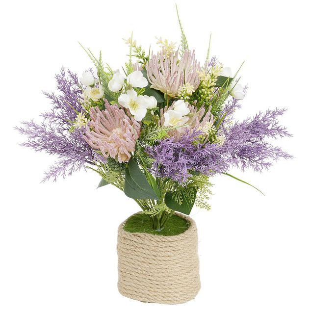 Fleur artificielle champ&ecirc;tre pot en corde &Oslash;30xH34cm