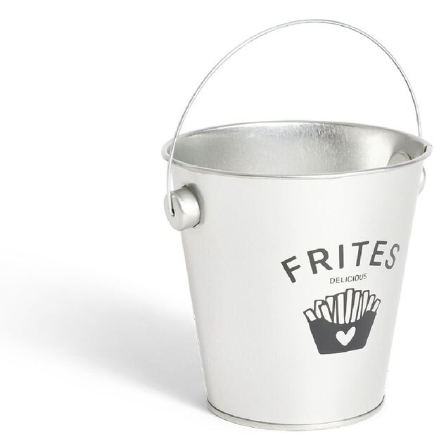 Seau &agrave; frites avec anse &eacute;tain et inox gris &Oslash;10,5xH7,5cm