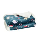 Plaid pilou pilou sherpa blanc motif No&euml;l vert 120x150cm