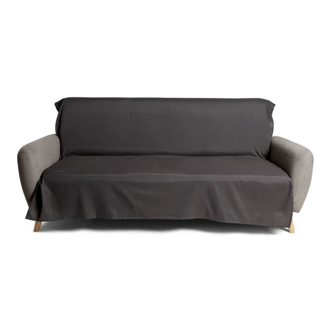 Jet&eacute; de canap&eacute; 170x250cm polycoton gris fonc&eacute;
