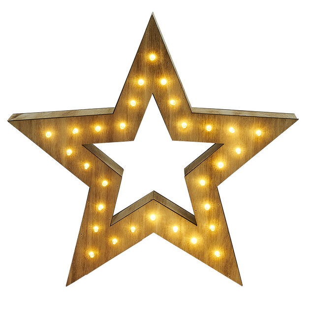&Eacute;toile lumineuse en bois 30LED blanc chaud H30 cm