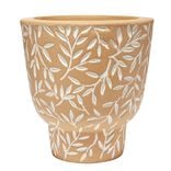 Pot terre cuite orange motif feuillage blanc &Oslash;13,5xH13,5cm