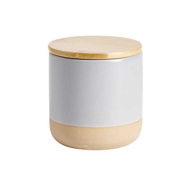 Pot &agrave; coton c&eacute;ramique bleu et couvercle bois &Oslash;9xH10cm