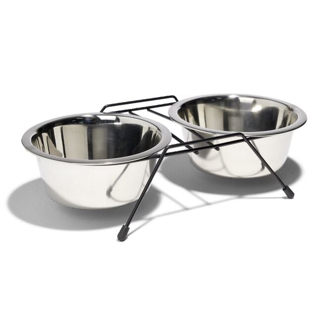 Gamelle double pour chien en inox avec support