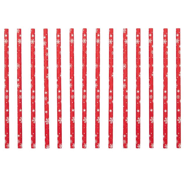 Paille papier X15 pcs imprimé Noël H20 cm rouge
