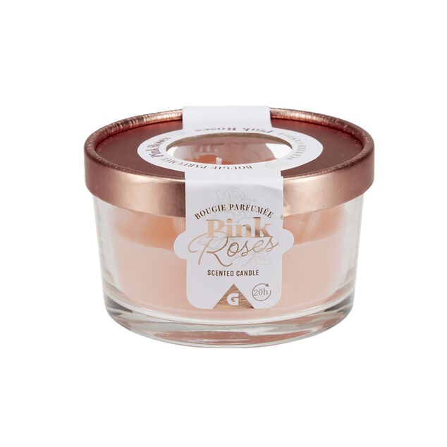 Bougie dans verre relief rose &Oslash;10,5xH6cm (3 mod&egrave;les)