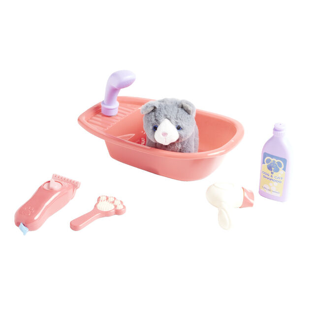 Peluche animal avec baignoire et accessoires