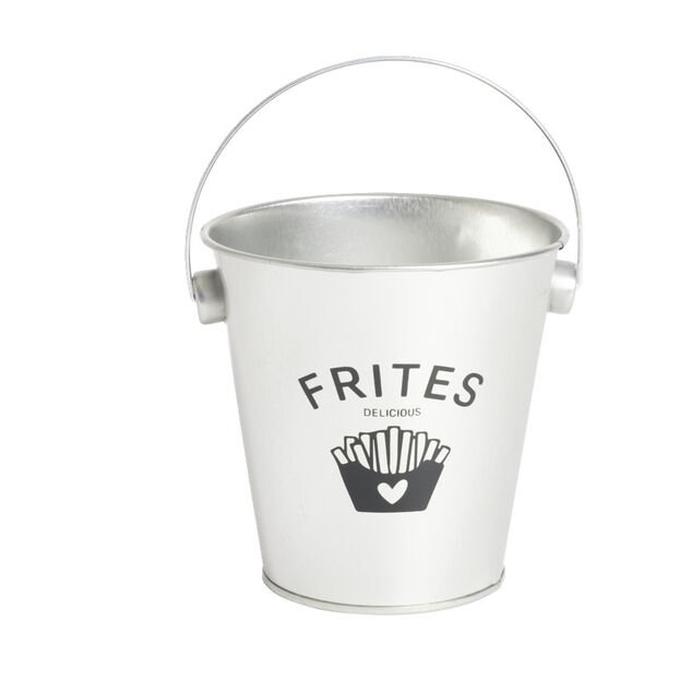 Seau &agrave; frites avec anse &eacute;tain et inox gris &Oslash;10,5xH7,5cm