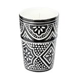 Bougie dans pot c&eacute;ramique 23H motif Beldi &Oslash;7xH10cm (3 mod&egrave;les)