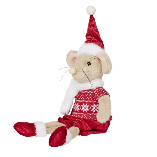 Souris de No&euml;l effet fourrure &agrave; poser H45cm (2 mod&egrave;les)