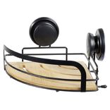 Serviteur de douche d'angle bambou et m&eacute;tal noir