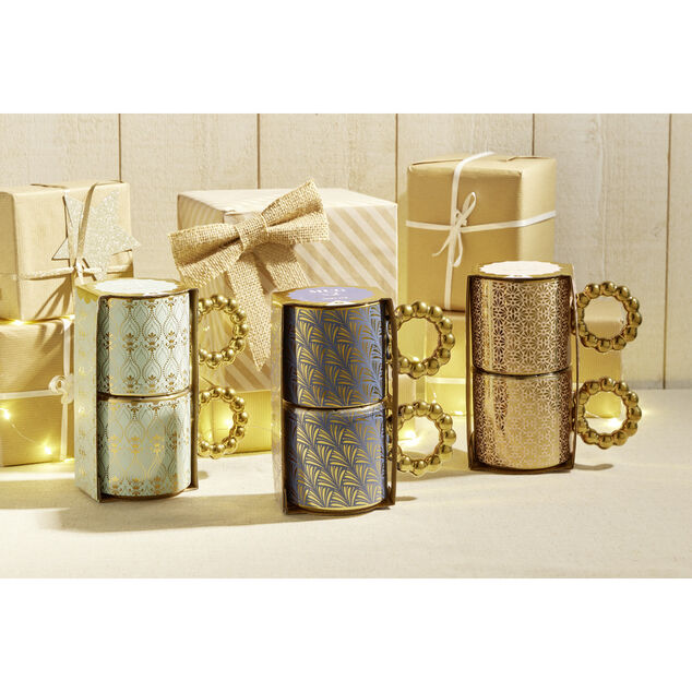 Lot de 2 mugs 30cl design chic bleu fonc&eacute; et dor&eacute;