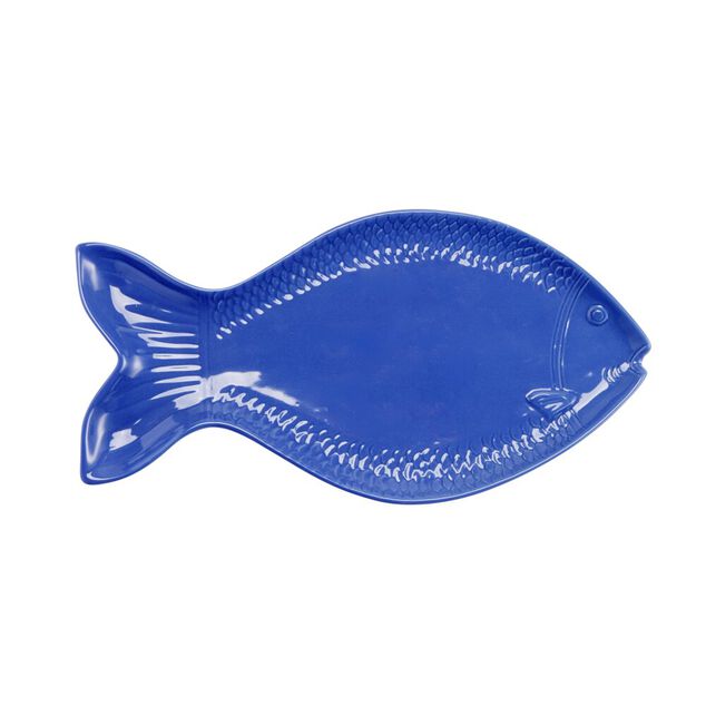 Assiette de pr&eacute;sentation forme poisson c&eacute;ramique bleu 20x41cm