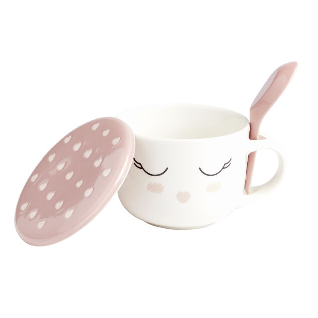 Bol jumbo 62cl avec cuill&egrave;re et couvercle blush girly