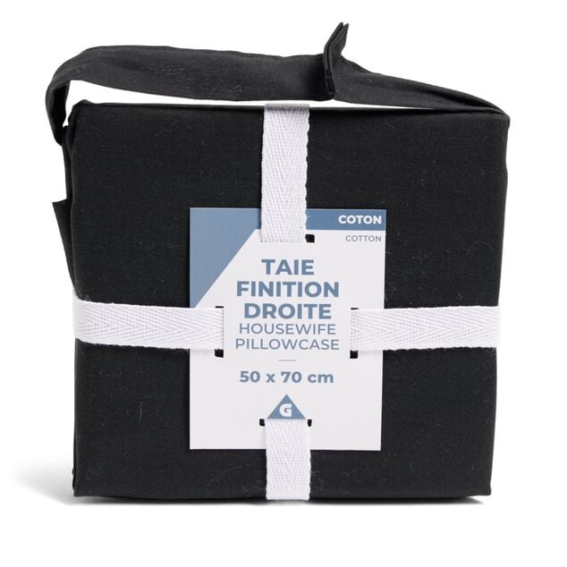 Taie d'oreiller 50x70cm 100% coton finition droite noir