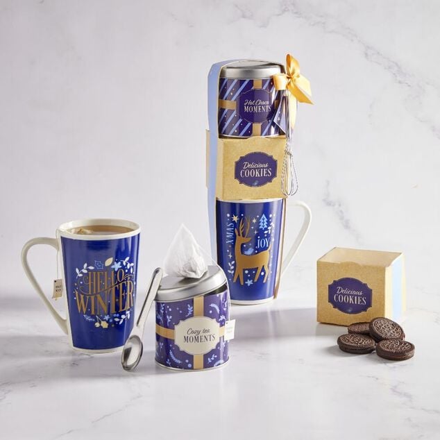 Coffret mug et accessoires bleu et blanc 12x29x8cm