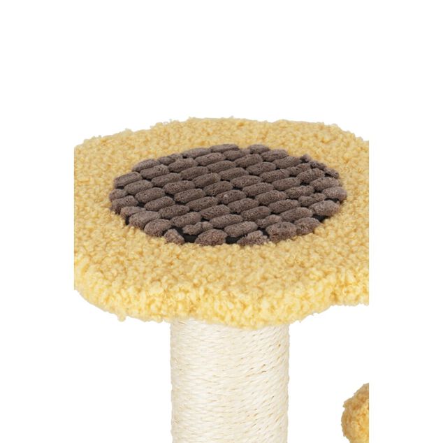 Arbre &agrave; chat forme fleur 1 perchoir 1 griffoir 3 jeux jaune et vert &Oslash;26xH35cm