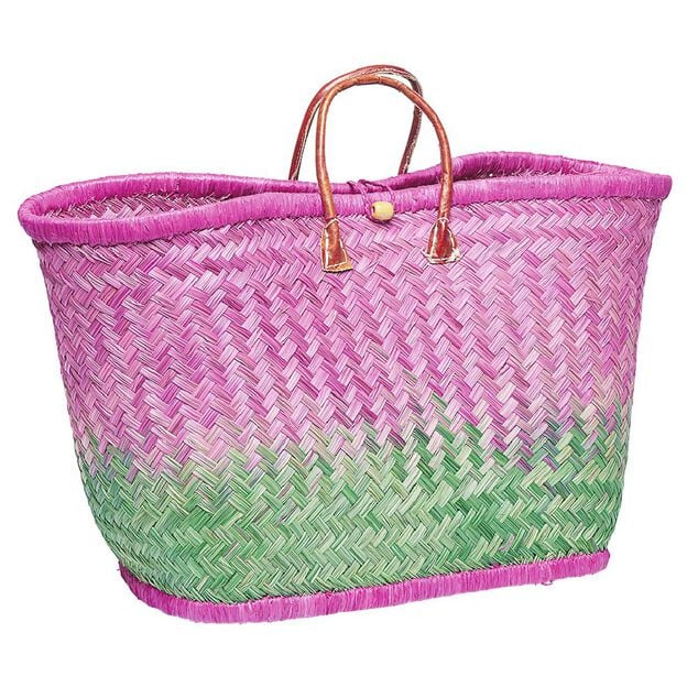Panier de plage en fibre naturelle et cuir (plusieurs mod&egrave;les)