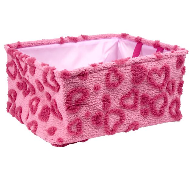 Pani&egrave;re de rangement rectangulaire souple motif relief coeur 40x32xH20cm (2 mod&egrave;les)