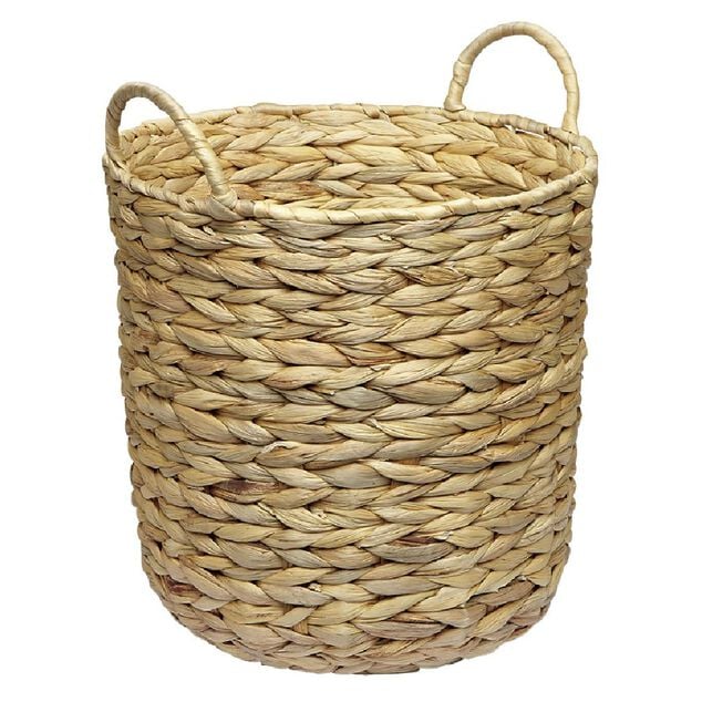 Corbeille avec anses en jacinthe tress&eacute;e H30 cm