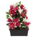 Jardinière rose+lys+gerbera H48 cm - Fleur artificielle 28 têtes