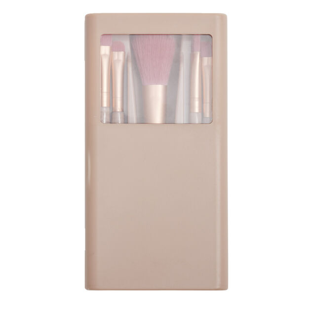 Kit de 5 pinceaux &agrave; maquillage dans bo&icirc;te avec miroir 7x13,5cm