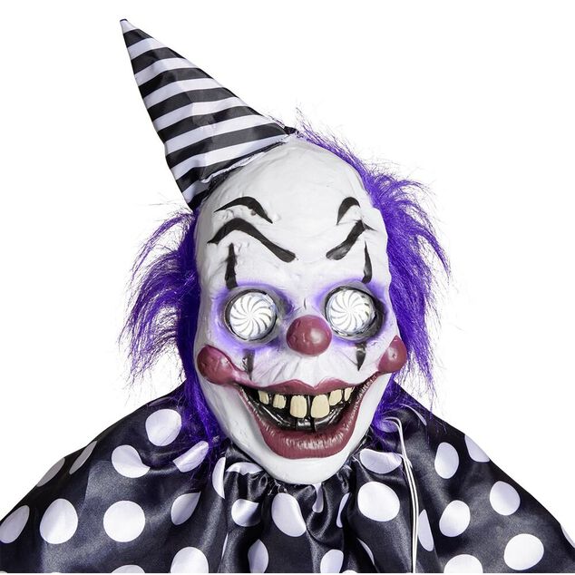 D&eacute;coration Halloween clown suspendu sonore et anim&eacute; H180cm